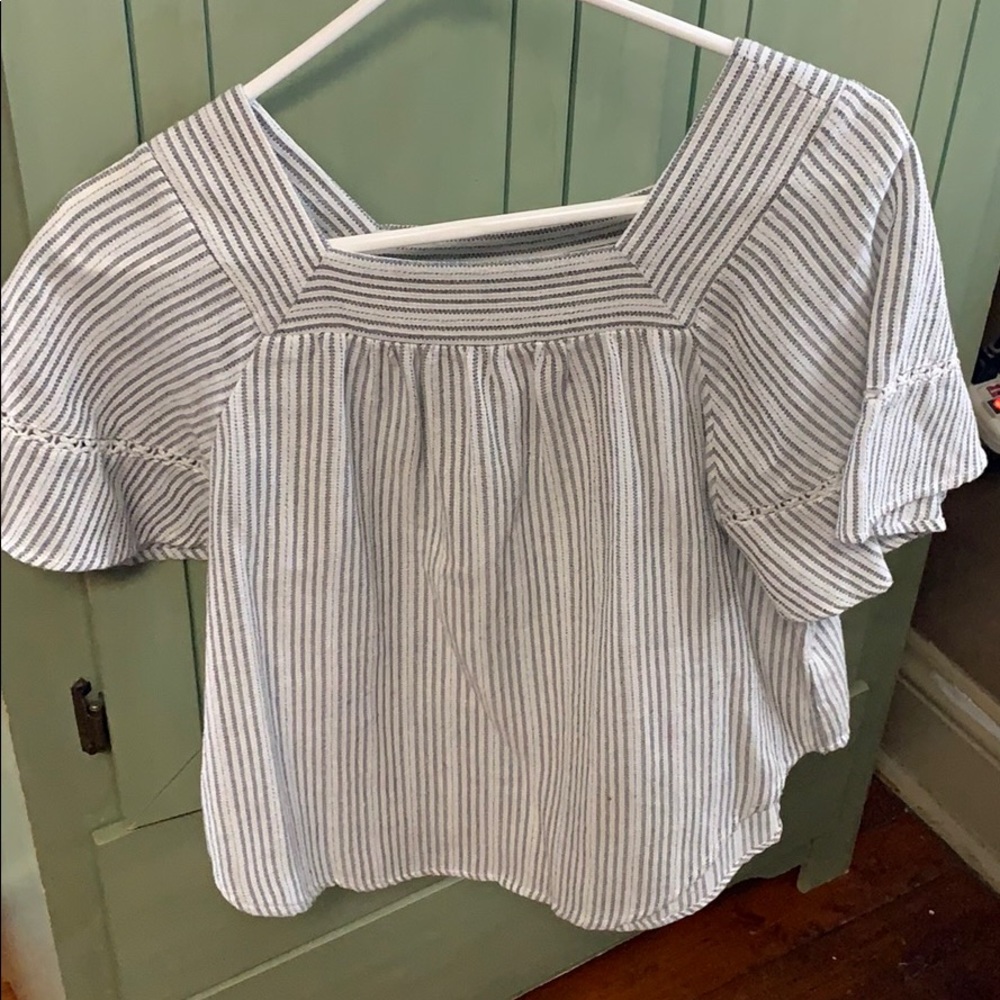 Grey and white bell sleeve shirt